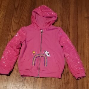 Peanuts Pink Hoodie with Sequin Sleeves and Rainbow Design